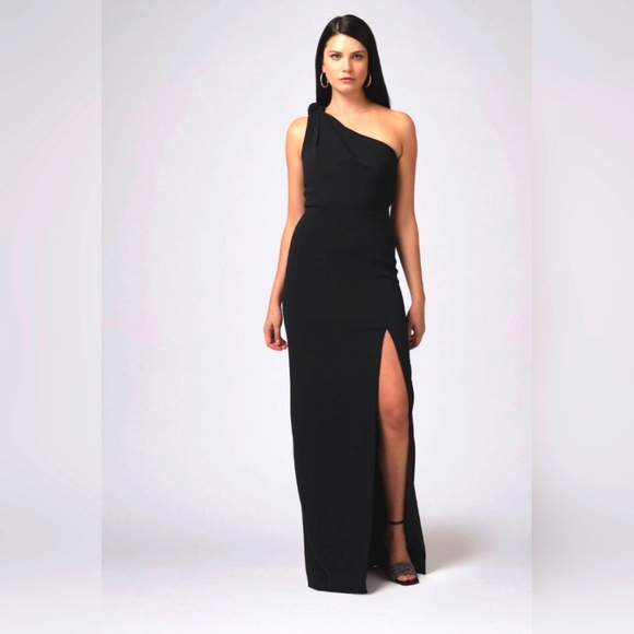 NWT Jaygodfrey, Goldie One Shoulder Knot Gown, Black, Size 8 - $375 - Picture 1 of 14